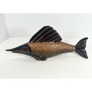 VTG Brass and Ceramic Marlin Fish Tonala Style By Sergio Bustamante MCM 16” Long